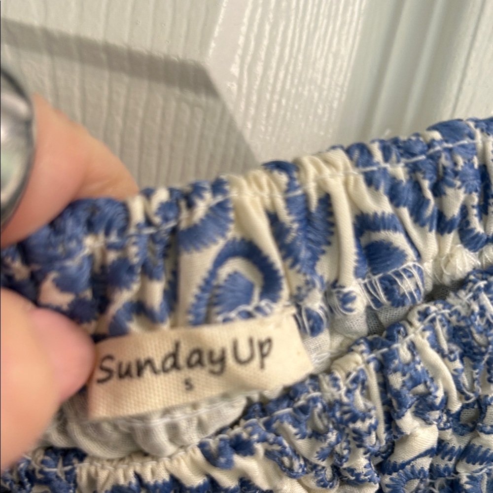 Sunday Up Blue and White Smocked Midi Sundress - Picture 2 of 3